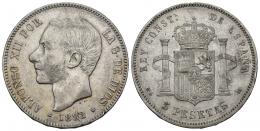 353 - ALFONSO XII. 5 pesetas. 1882/1 *18-82/1. Madrid. MSM. AR 24,8 g. 37,3 mm. VII-88.1. MBC/MBC+.