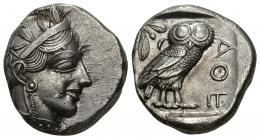 GRECIA ANTIGUA. ÁTICA. Atenas. Tetradracma (c. 479-393 a.C.). A/ Cabeza de Atenea a der. R/ Lechuza a der. AR 17,17 g. 24,1 mm. COP-34 ss. Anv. descentrado. EBC-. 