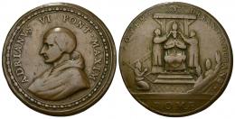 428 - MONEDAS EXTRANJERAS. ESTADOS ITALIANOS. ESTADOS PAPALES. Adriano VI. Regente de Castilla, inquisior general de Castilla de 1518 a 1522 y de Aragón en 1516. y papa de la Iglesia Católica (1522-1523). Medalla. CU-30,76 g. 42 mm. MBC.