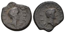 78 - PERIODO DE JULIO CÉSAR A AUGUSTO. LÉPIDO Y OCTAVIANO. Denario. Ceca móvil (42 a.C.). A/ Cabeza de Lépido a der.; LEPIDVS PONT MAX III V R P C. R/ Cabeza de Octaviano a der.; CAESAR IMP (III) VIR R P C. AR 3,45 g. 18,7 mm. CRAW-495.2. FFC-1. Falta fragmento. Pátina gris. BC+. Muy escasa.