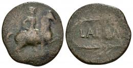 113 - HISPANIA ANTIGUA. LAELIA. A/ Jinete lancero a der. R/ Dos espigas a izq., en medio LAE(L)IA, alrededor láurea poco visible. AE 7,30 g. 25,5 mm. I-1649. ACIP-2368. BC+. Muy escasa.