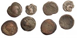 HISPANIA ANTIGUA. OBULCO. Lote de 4 monedas (3 ases y 1 semis) diferentes. BC/BC+.