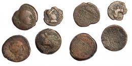 3 - HISPANIA ANTIGUA. OBULCO. Lote de 4 monedas (3 ases y 1 semis) diferentes. BC/BC+.