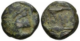 35 - HISPANIA ANTIGUA. CARMO. As. A/ Cabeza con leonté a der. R/ Dos espigas a izq., en medio (C)ARMO. AE 20,0 g. 22,2 mm. I-468. ACIP-2397. BC+/BC. Muy rara.
