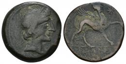 52 - HISPANIA ANTIGUA. KASTILO-CASTULO. Unidad. A/ Cabeza femenina laureada y con ínfulas a der. R/ Esfinge a der., delante estrella, debajo ley. ibérica KaSTiLO. AE 11,06 g. 25,6 mm. I-707. ACIP-2112. BC+. Rarísima. No más de 5 ejemplares conocidos.