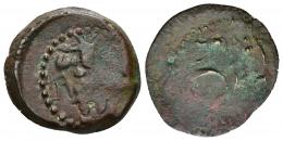 76 - HISPANIA ANTIGUA. EBUSUS. Semis. A/ Bes con maza y serpiente, letras mem y beth. R/ Ley. púnica en dos líneas YBSM y marca de valor 50. AE 7,05 g. 22,8 mm. CNH-48. I-952. ACIP-748. Vanos. MBC-. Muy escasa.