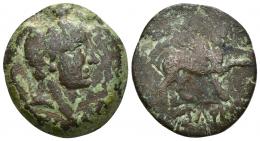 96   -  HISPANIA ANTIGUA. FLORENTIA-ILTURIR. As. A/ Cabeza masculina a der. R/ Esfinge a der., en exergo ILTuRIR. AE 19,11 g. 29,1 mm. CNH-10. ACIP-2295. CC-3020, mismo ejemplar. Oxidaciones. MBC-/BC+. Rara.