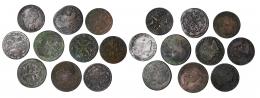 3278 - ISABEL II. Lote de 10 piezas de 8 maravedís: Carlos IV -1: Segovia-, Fernando VII -4: Jubia (2), Segovia (2)-, Isabel II -5: Jubia (1), Segovia (4)-. RC/MBC.