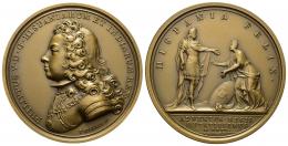 3323 - MONEDAS EXTRANJERAS. FRANCIA. Medalla. Felipe V de Borbón. Acuñación muy posterior aunque fechada en 1701. Grabadores: T. Bernard y J. Mauger. AE 60 mm. SC.