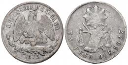 3334 - MONEDAS EXTRANJERAS. MÉXICO. 1 peso. 1873. Oaxaca E. AR 26,91 g. 37,2 mm. KM-408.6. Múltiples rayitas. MBC/MBC+.