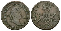 428 - FERNANDO VII. 3 maravedís. 1820. Pamplona. Cu 6,84 g. 25,78 mm. VI-157. Pequeñas marcas. MBC-.