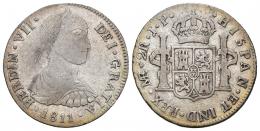 430 - FERNANDO VII. 2 reales. 1811. Lima. JP. AR 6,54 g. 27,14 mm. VI-669. Escasa en esta conservación. MBC.