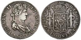 458   -  FERNANDO VII. 8 reales. 1821. Zacatecas. RG. AR 26,89 g. 37,76 mm. VI-1209. 7 madroños en el pelo. MBC.
