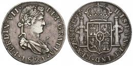 458 - FERNANDO VII. 8 reales. 1821. Zacatecas. RG. AR 26,89 g. 37,76 mm. VI-1209. 7 madroños en el pelo. MBC.