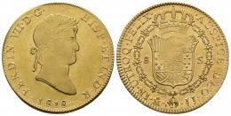 467   -  FERNANDO VII. 8 escudos. 1818. México. JJ. AU 27,01 g. 36,99 mm. VI-1492. Leve vano en rev. R.B.O. EBC-/EBC+.