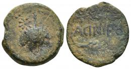 3002 - HISPANIA ANTIGUA. ACINIPO. Semis. A/ Racimo de uvas, a izq. estrella. R/ Dos espigas a der., en medio ACINIPO. AE 7,92 g. 22,8 mm. I-48. ACIP-2499. BC.