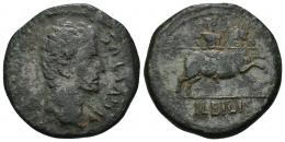 3004 - HISPANIA ANTIGUA. BILBILIS. Augusto. As. A/ Cabeza a der.; AVGVSTVS. R/ Jinete lancero a der.; en exergo BILBILIS. AE 13,71 g. 28,7 mm. I-274. APRH-389. ACIP-3014. Pátina oscura. BC/BC+.