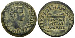 3027 - HISPANIA ANTIGUA. ITALICA. Tiberio. As. A/ Cabeza a der.; TI CAESAR AVGVSTVS PONT MAX IMP. R/ Altar con PROVIDE/NTIAE/AVGVSTI; MVNIC ITALIC PERM DIVI AVG. AE 11,83 g. 28 mm. I-1593. APRH-65. ACIP-3333. CC-4053, mismo ejemplar. Pátina oscura. MBC.