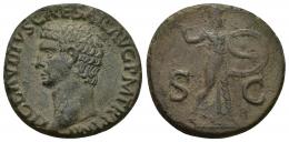 3064 - IMPERIO ROMANO. CLAUDIO I. As. Roma (41-50 d.C.). A/ Busto a izq.; TI CLAVDIVS CAESAR AVG P M TR P IMP. R/ Minerva a der. con escudo y blandiendo jabalina; S-C. AE 11,20 g. 25,4 mm. RIC-100. MBC/MBC-.
