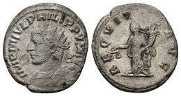 3096 - IMPERIO ROMANO. FILIPO I. Antoniniano. Antioquía (244-249). A/ Busto radiado y acorazado a izq.; IMP M IVL PHILIPPVS AVG. R/ Aequitas a izq. con balanza y cornucopia; AEQVITAS AVG. AR 3,82 g. 21,2 mm. RIC-82 vte. ley. rev. MBC-.