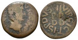 COLECCIÓN CORES. ZEUGITANIA. Augusto. As. Carthago (10 d.C.). A/ Cabeza de Augusto a der.; IMP C D FA P M (P P). R/ P P/ D D, alrededor P I SP D V SP II VIR C I C. AE 7,2 g. 24 mm. COP-418; RPC-746; MAA-102 var.; CC-5938, mismo ejemplar. Golpes en rev. RC/BC+.