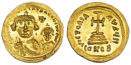 159  -  HERACLIO. Sólido. Constantinopolis. A/ Heraclio y Heraclio Constantino. R/ Oficina H. SBB-738. B.O. EBC.