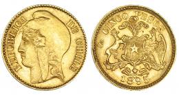 448  -  CHILE. 5 pesos. 1895. KM-153. EBC-.
