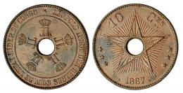450  -  CONGO. 10 céntimos. 1887. KM-4. Pequeñas marcas de limpieza. EBC.