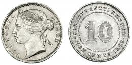 452  -  ESTABLECIMIENTOS DEL ESTRECHO 10 centavos. 1899. KM-11. Pequeñas marcas. EBC.