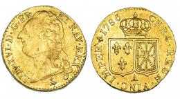 460  -  FRANCIA. Luis de oro. 1786-A. KM-591.a. Fina raya en anv. R.B.O. MBC-/MBC+.
