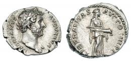 98  -  ADRIANO. Denario. Roma (132-134). R/ Liberalitas a der. con cornucopia; LIBERALITAS AVG COS III P P. RIC-216. Cospel abierto. EBC-.