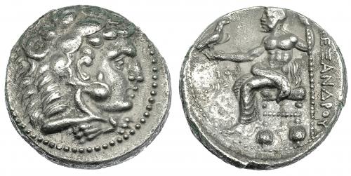 113 - MACEDONIA. ALEJANDRO III. Tetradracma. Ake (318-317). R/ En campo letras fenicias. AR 16,7 g. PRC-3272. Leves erosiones. EBC-.