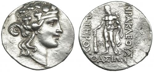 118 - TRACIA. TASOS. Post. 148 a.C. A/ Cabeza de Dionisos a der. coronada de vid. R/ Hércules a izq. con ley. griega. SBG-1759. MBC.