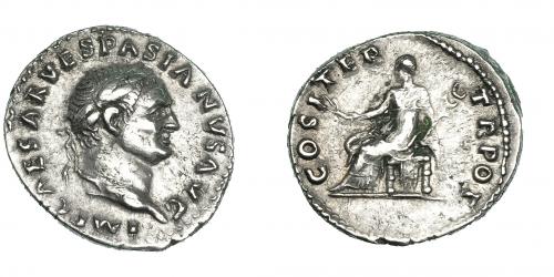 209 - VESPASIANO. Denario. Roma (69-71). R/ Pax sentada a izq. COS ITER TR POT. RIC-10. MBC/MBC-.