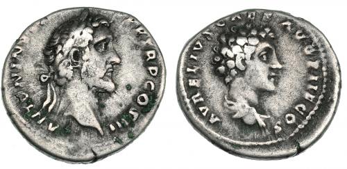 251   -  ANTONIO PÍO Y MARCO AURELIO. Roma (140). A/ Cabeza laureada de Antonino Pío. R/ Busto drapeado de Marco Aurelio. RIC-717b. BC+/MBC-.