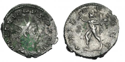 313 - VALERIANO II. Antoniniano. Lugdunum. R/ ORIENS AVG. RIC-12. Concreciones. MBC.