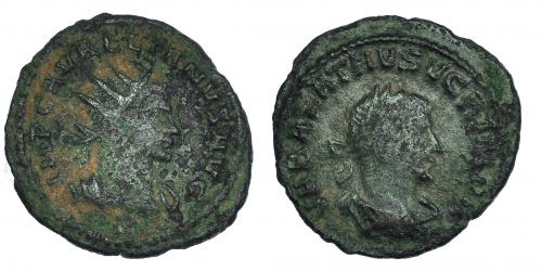 329   -  AURELIANO Y VABALATO. Antoniniano. Antioquía. Marca de oficina no visible. RIC-381. BC.