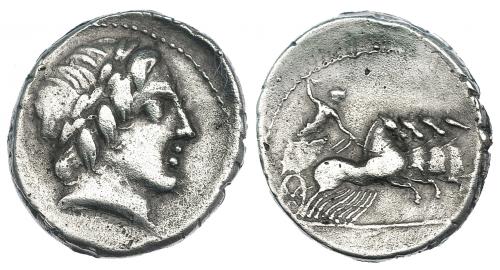 101 - ANÓNIMA. Denario. Roma. (86 a.C.). R/ Júpiter en cuadriga, sin ley. CRAW-350A2 (Gargilia). FFC-85. MBC-.
