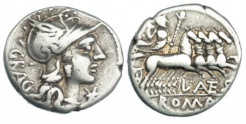 103   -  ANTESTIA. Denario. Roma (136 a.C.). R/ L. ANTES (nexadas) debajo de la cuadriga de Júpiter. CRAW-238.1. FFC-151. BC+.