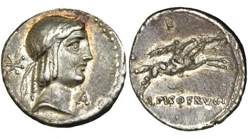 105 - CALPURNIA. Denario. Roma (90-89 a.C.). A/ Marca letra A. R/ Marca letra K. FFC-306. CRAW-408.1a. MBC+.