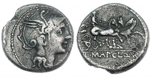 114   -  MALLIA. Denario. Roma (111-110 a.C.). CRAW-299.1b. FFC-834. Leves oxidaciones y rotura al borde. MBC-.