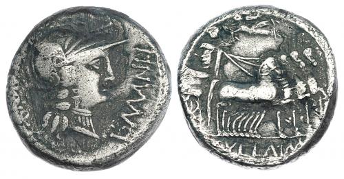 116 - MANLIA. Denario. Ceca móvil con Sila (82 a.C.). CRAW-367. FFC-839-841. Oxidaciones. BC+/MBC-.