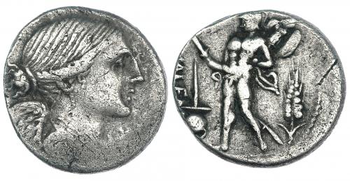 120 - VALERIA. Denario. Roma (108-107 a.C.). CRAW-306. FFC-1165. Raya en rev. BC+.