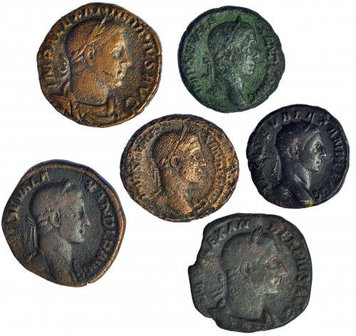 133   -  Lote 6 bronces de Alejandro Severo: sestercios (3), dupondio (1) y ases (2). BC+.-.
