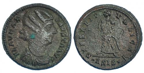 214 - FAUSTA. Esposa de Constantino II. AE-3. Siscia. R/ Spes a izq.; SPES REIPVBLICAE, marca de ceca .ASIS. . RIC-205. Punto de óxido. Porosidades. MBC/BC+.