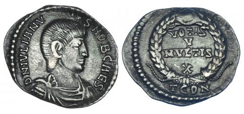 JULIANO II. Silicua. Arelate (355-360). R/ Láurea rodeando 