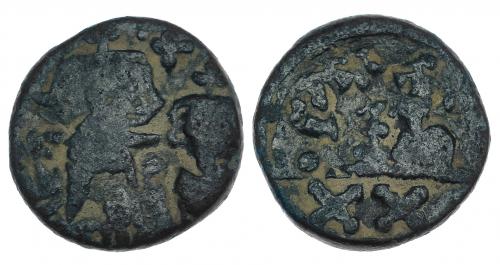 236 - CONSTANTE II, CONSTANTINO IV, HERACLIO Y TIBERIO. Medio follis. Cartago (659-668). SBB-1062. BC-/BC.