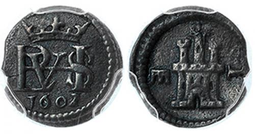 281 - Maravedí. 1602. Segovia. Acueducto horizontal. AC-111. Encapsulada. PCGS-XF45. MBC+.