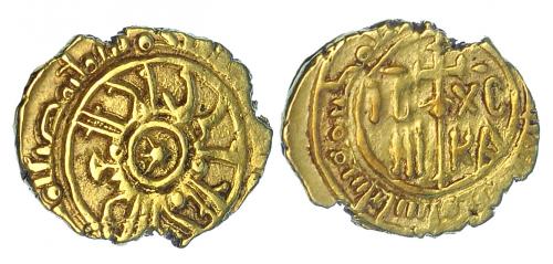425   -  ESTADOS ITALIANOS. SICILIA. Rogelio II (1130-1154). Tarí. Messina. A/ Estrella en el centro. AU 1,06 g. Spahr-71. MBC.