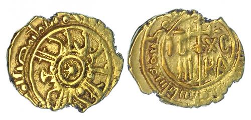 425 - ESTADOS ITALIANOS. SICILIA. Rogelio II (1130-1154). Tarí. Messina. A/ Estrella en el centro. AU 1,06 g. Spahr-71. MBC.
